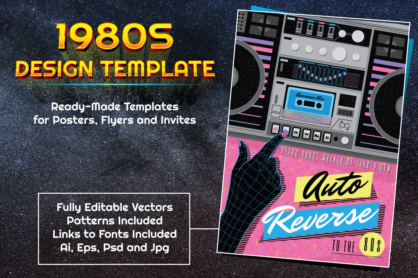 1980s复古设计风格音乐主题设计素材包 1980s Music Themed Design Template插图
