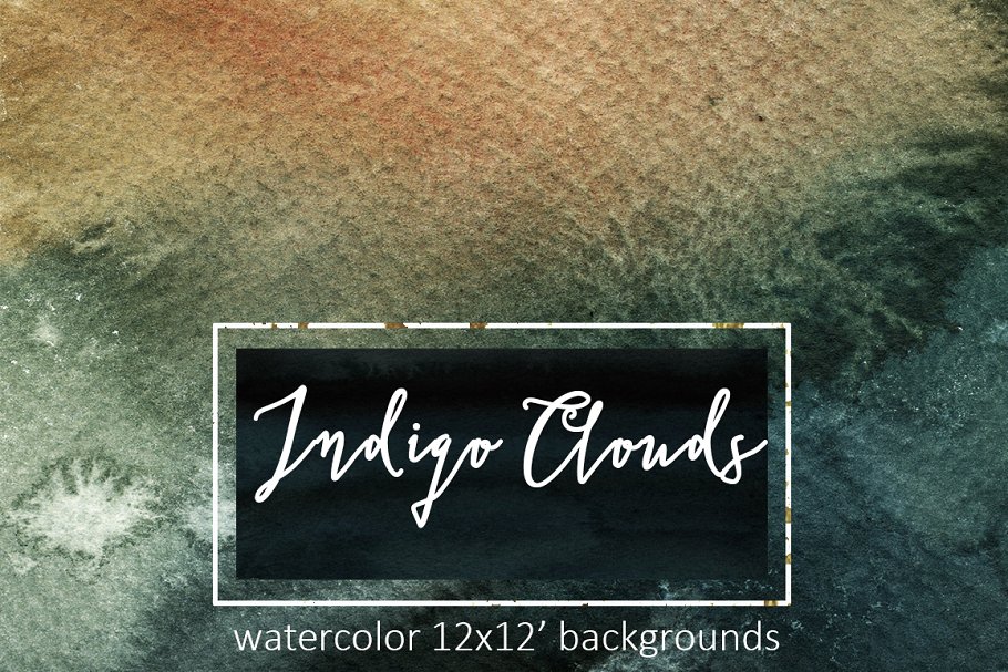 靛蓝水彩背景集 Indigo Watercolor Background Set插图1