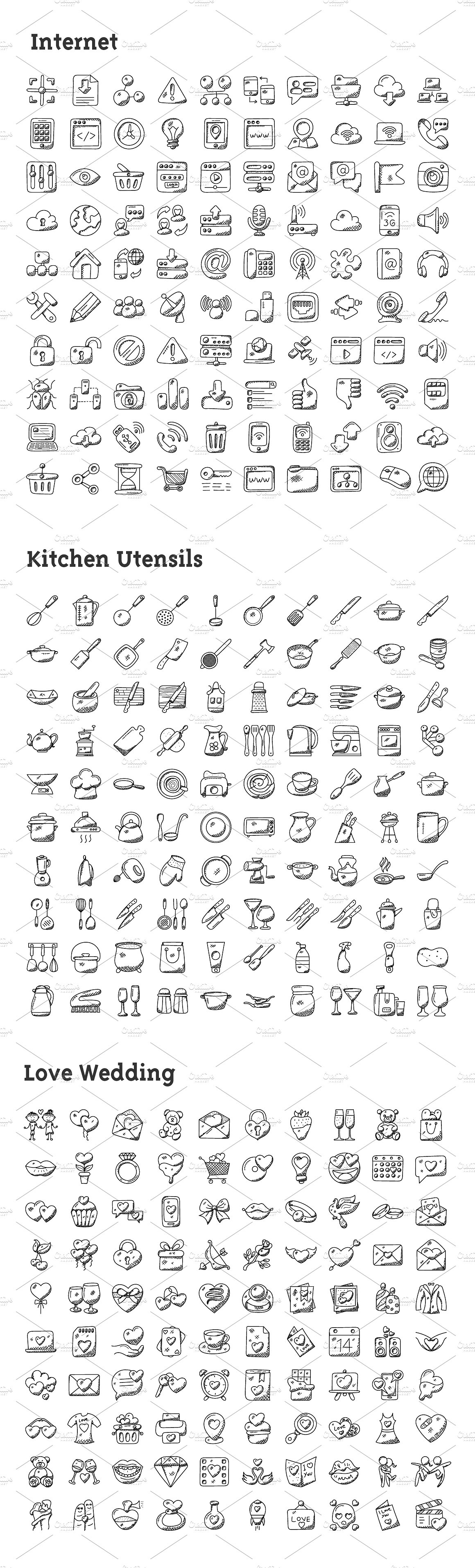 4074枚纯手工绘制涂鸦图标合集 4074 Hand Drawn Doodle Icons插图(6)