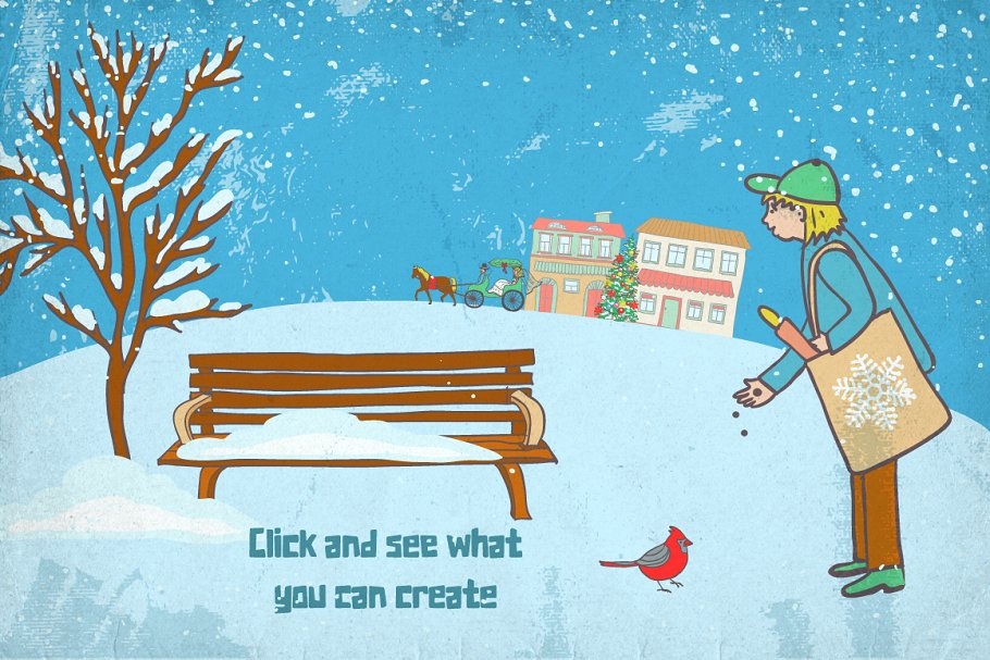 冬天的欧美小镇手绘设计素材 Illustrated Winter Town Creation Set插图(1)