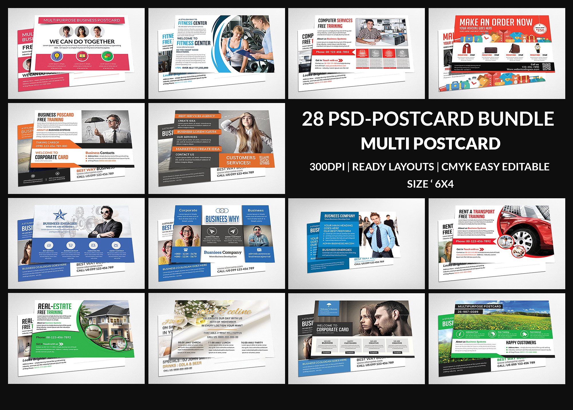 多功能商务明信片PSD模板 Postcard Bundle 28 Psd插图