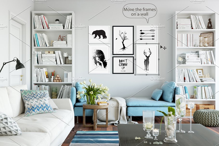 室内画框&墙纸设计样机模板 Interior Frame & Wall Mockup – 05插图2