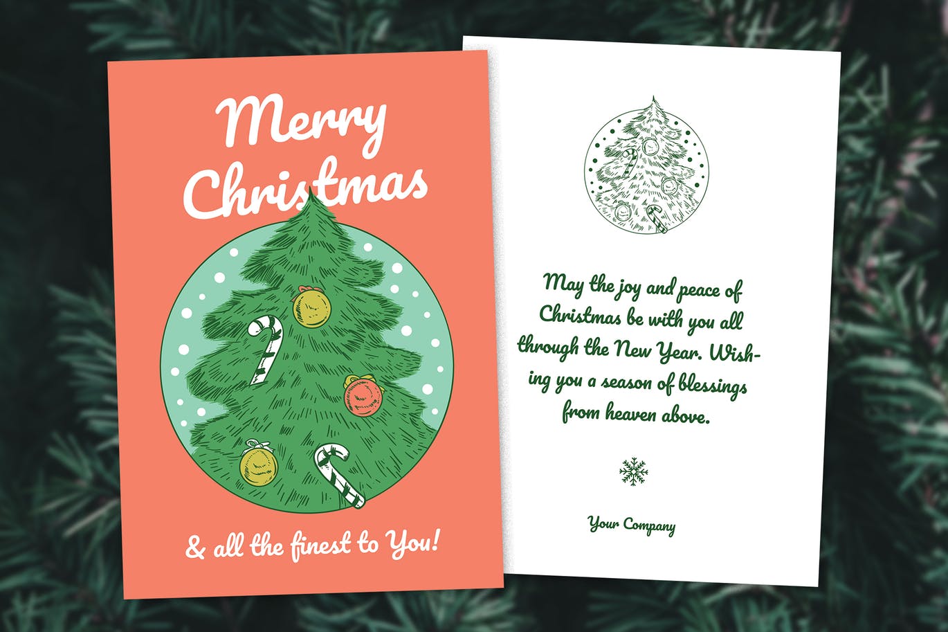 手绘圣诞树图案圣诞节双面设计贺卡/传单模板 Christmas 2 Sides Greeting Card / Flyer插图
