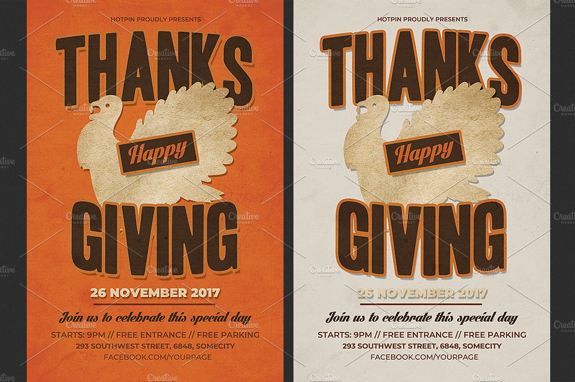 现代感恩节传单海报设计模板 Thanksgiving Flyer Template插图