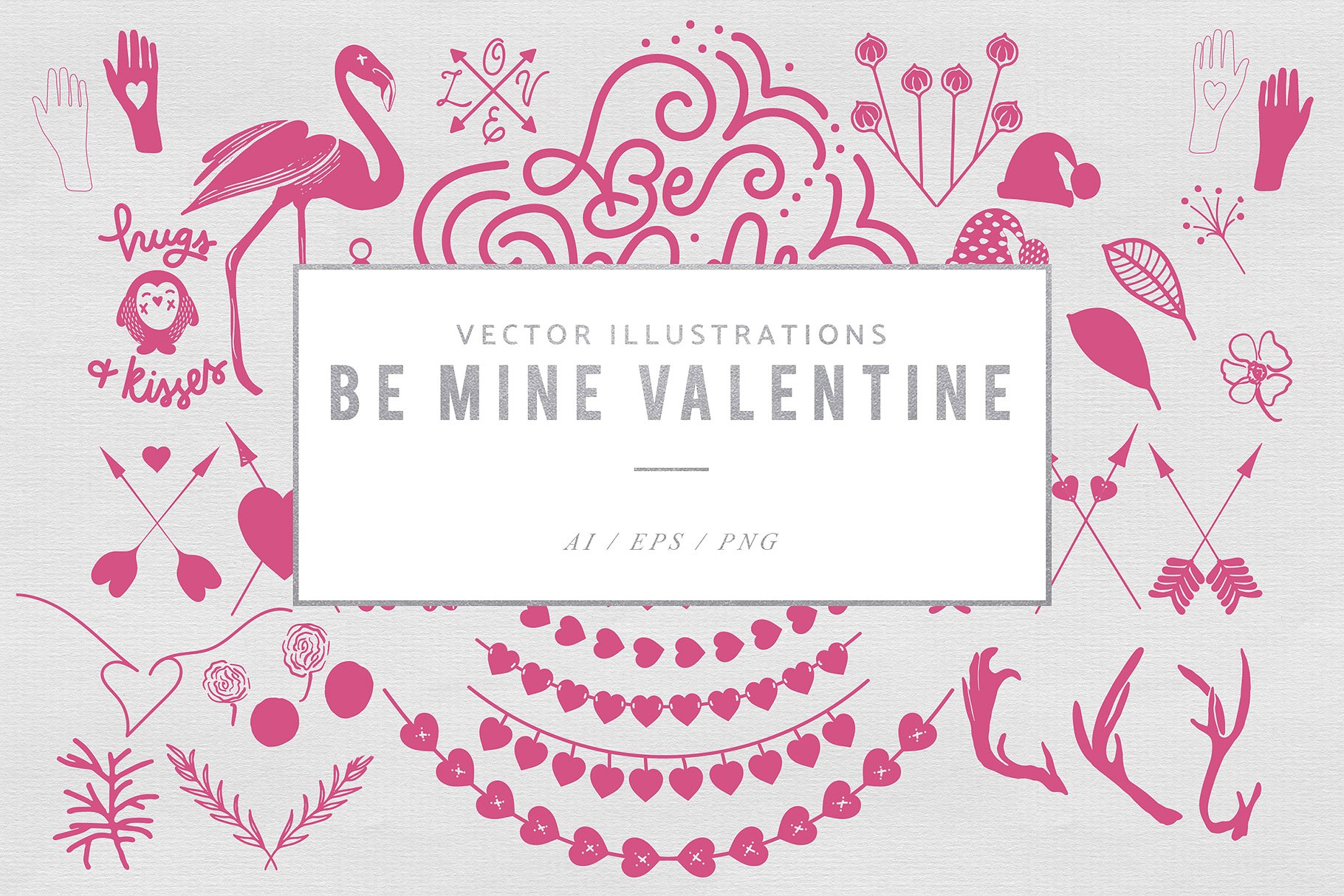 情人节粉色手绘矢量图形 Be Mine Valentine Vector Graphics插图