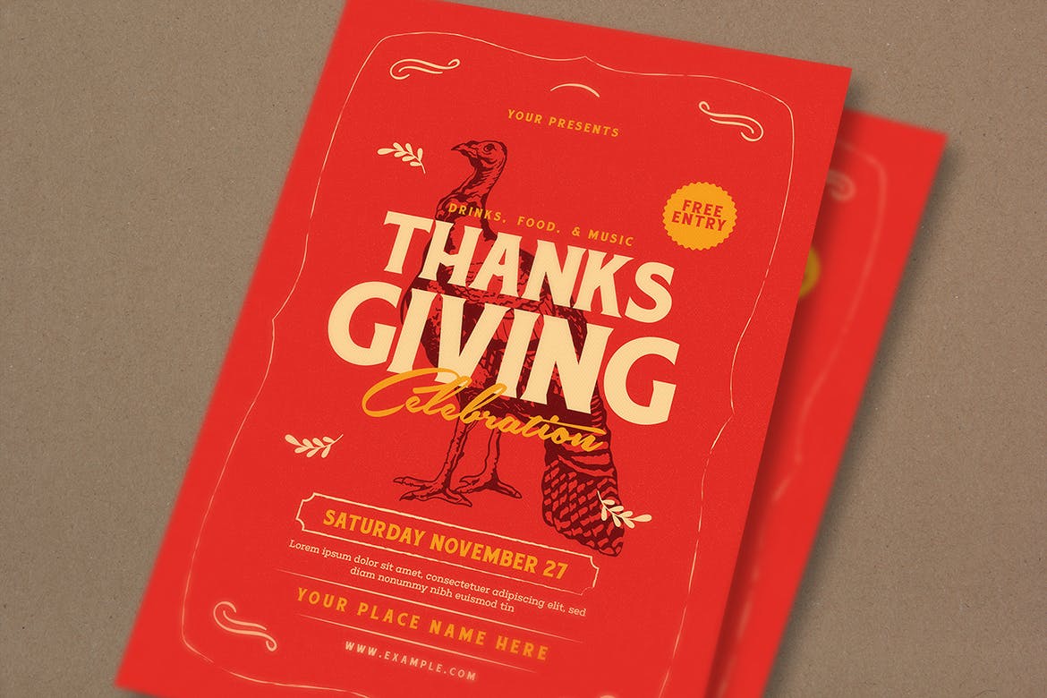 感恩节主题活动美食派对海报传单设计模板 Thanksgiving Event Flyer插图(3)