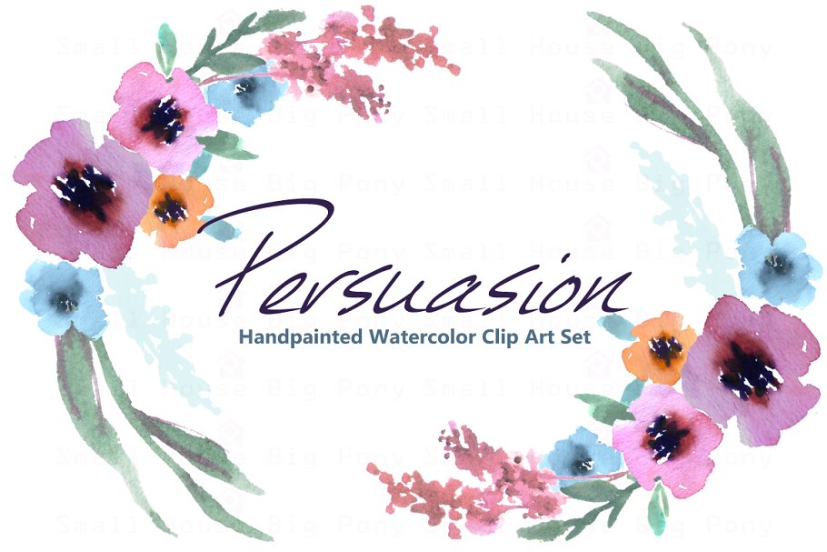 水彩花卉剪贴画合集 Persuasion-Watercolor Clip Art插图3