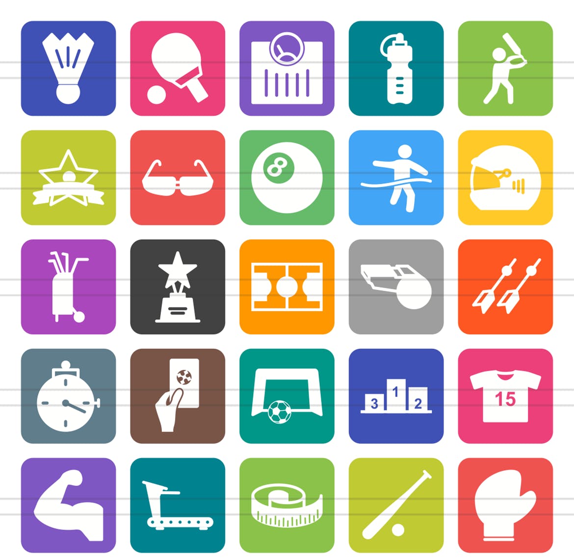 50枚健身&运动主题圆角图标素材 50 Fitness & Sports Flat Round Corner Icons插图(1)