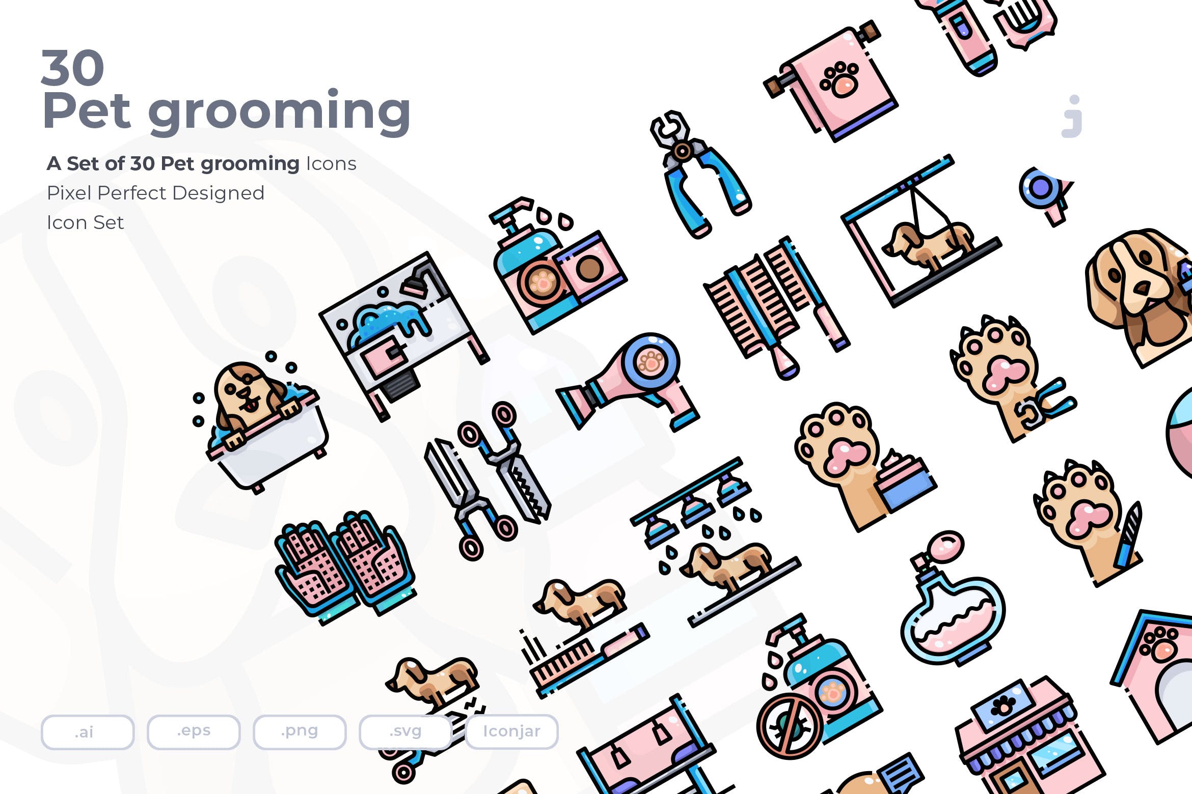 30枚宠物美容主题矢量图标素材 30 Pet grooming Icons插图