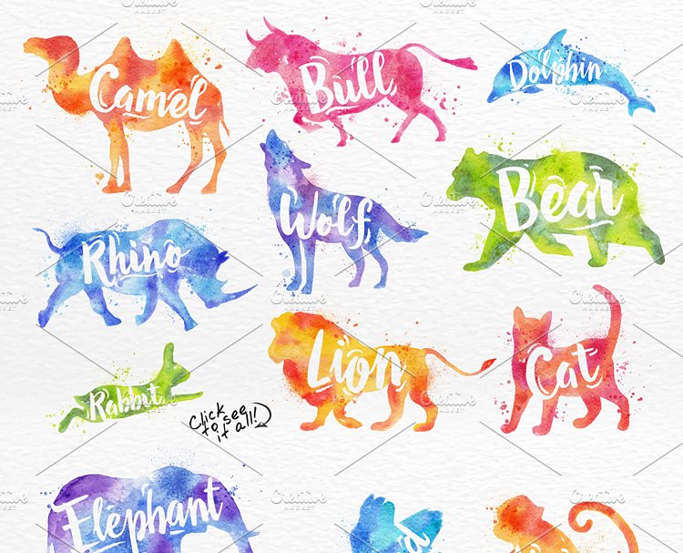 水彩动物图形素材合集 Watercolor Animals插图1