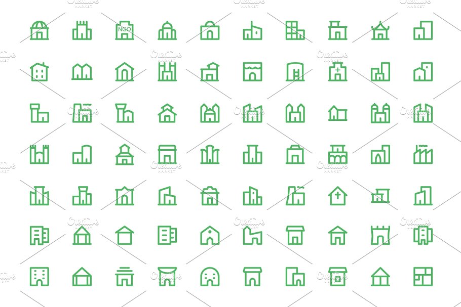 175+建筑工程线条图标素材 175+ Building Line Icons插图