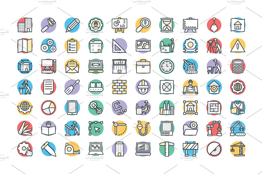 75+建筑工程主题粗线条彩色图标 75+ Engineering Vector Icons插图(1)