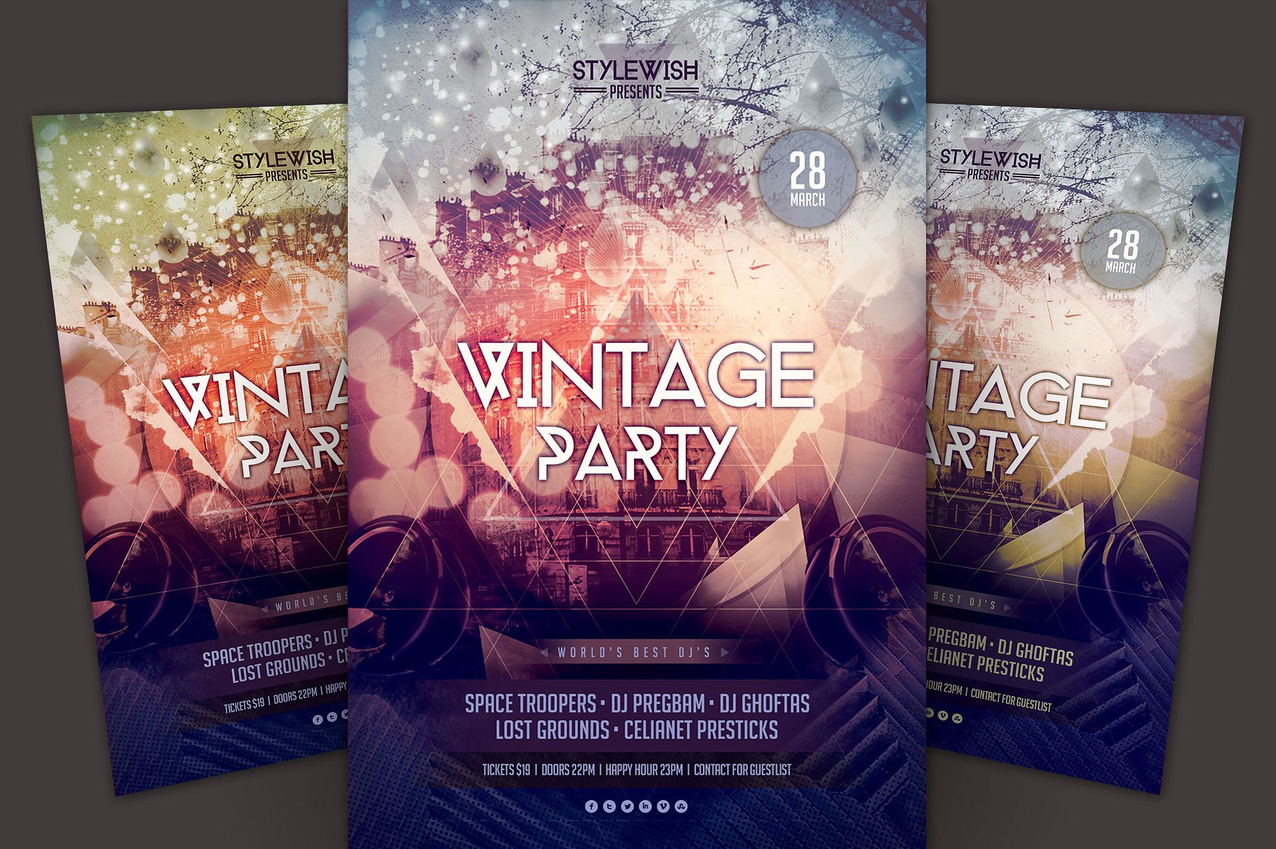 复古元素派对活动传单模板 Vintage Party Flyer Template插图
