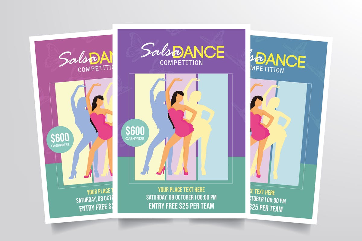 莎莎舞蹈比赛海报传单设计模板 Salsa Dance Competition Flyer Template插图