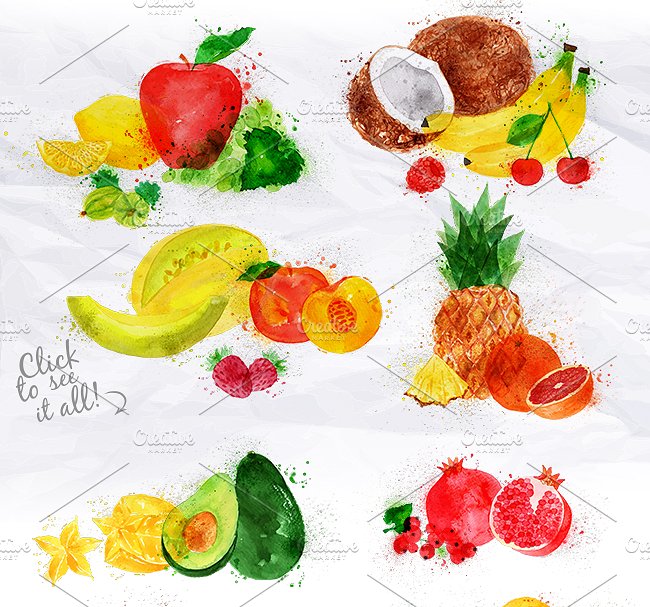 各种水果水彩剪贴画 Fruit Watercolor插图2