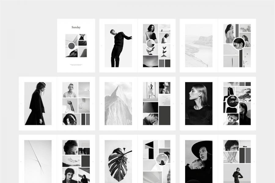 SUNDAY时尚黑白摄影图册设计模板插图6