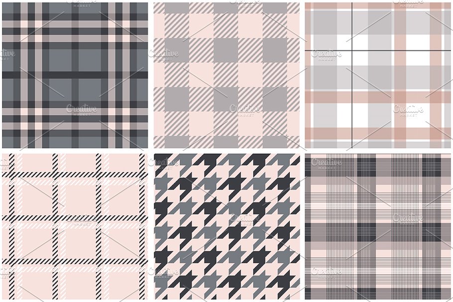 各种各样的格子风格矢量纹理 Plaid Vector Patterns插图(5)