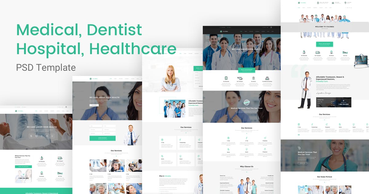 医疗和牙医主题网站设计PSD模板 Columba – Medical & Dentist PSD Template插图