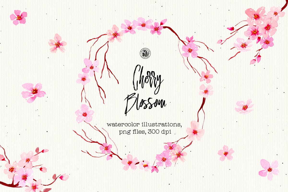 樱花水彩手绘插画设计素材 Cherry Blossom Flowers插图