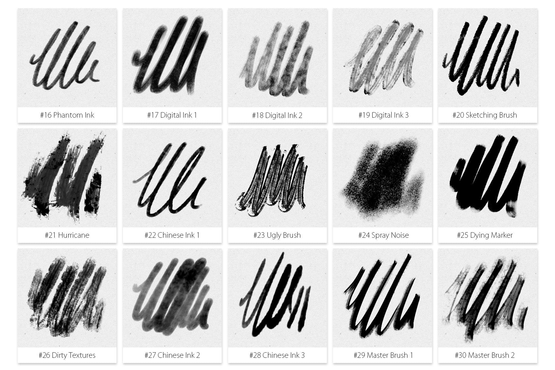 44种墨水笔画笔图形图案PS笔刷 Inktober 2019 Photoshop Brushes插图(2)