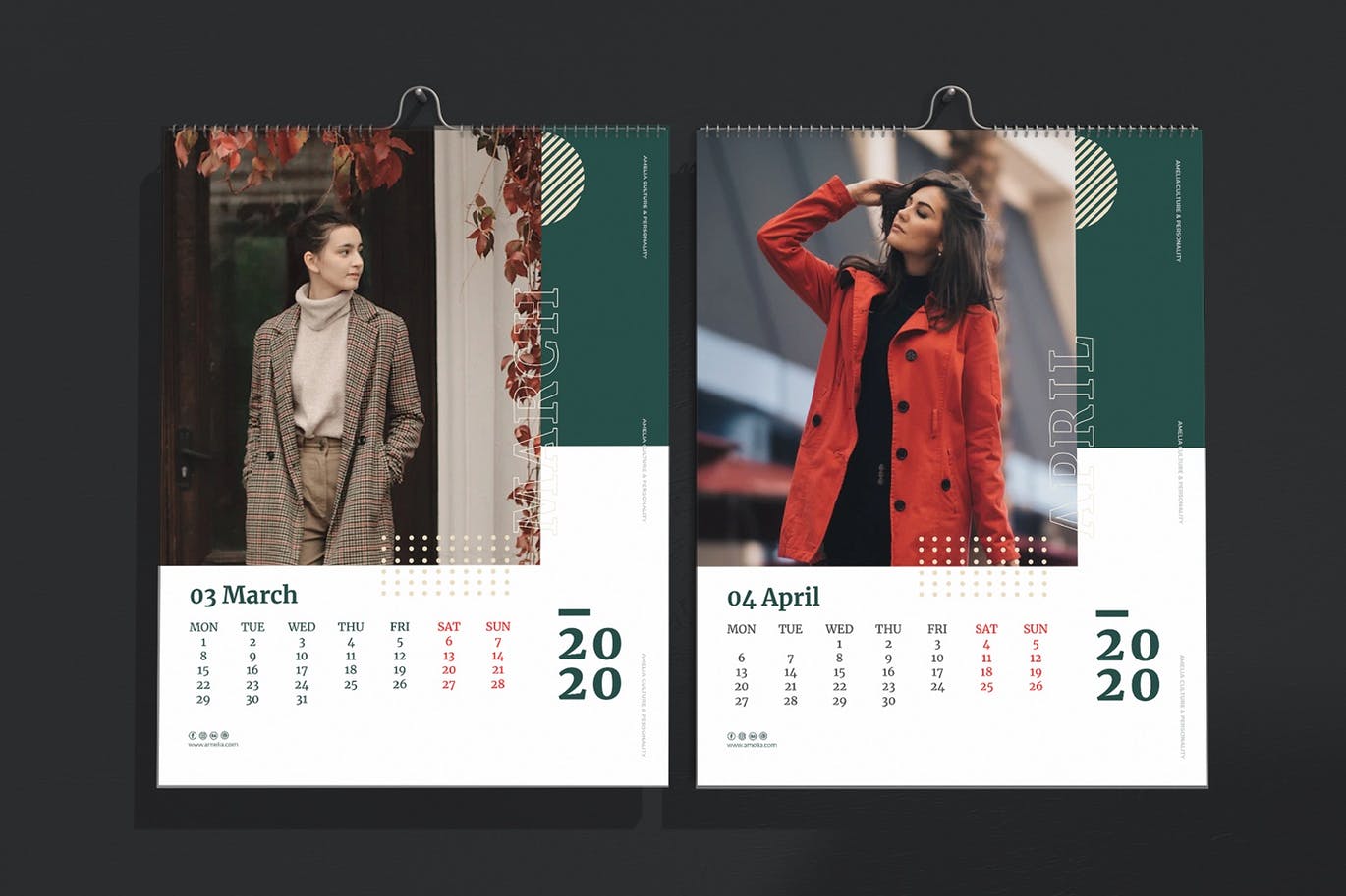 2020年时尚挂墙日历表设计模板 Amelia – Fashion Wall Calendar 2020插图2