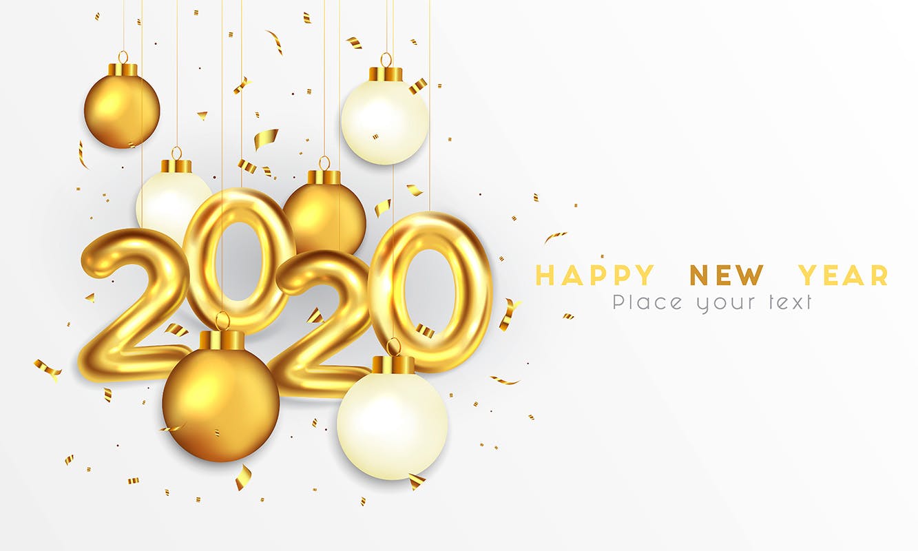 2020年金属字体特效新年贺卡设计模板 Happy New Year 2020 greeting card插图4