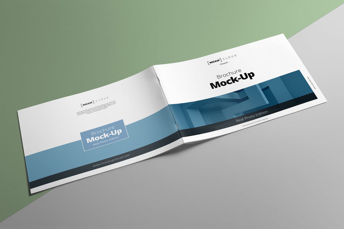 企业画册产品手册样机模板 Landscape Brochure Mockup插图