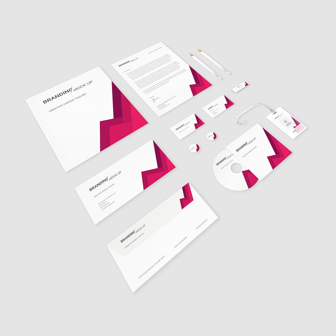 企业VI标识设计预览办公用品套件样机 Branding Identity – Material Triangle for Psd插图(2)