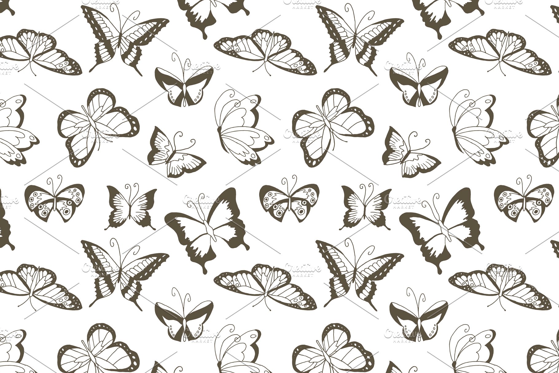蝴蝶图案无缝纹理素材包 Seamless Butterfly Pattern – Vector插图1