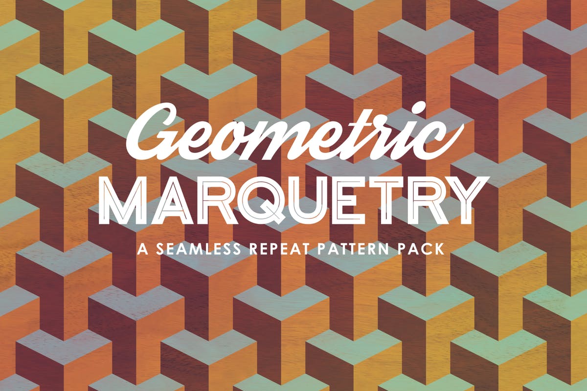 立体几何镶嵌图案素材 Geometric Marquetry Patterns插图