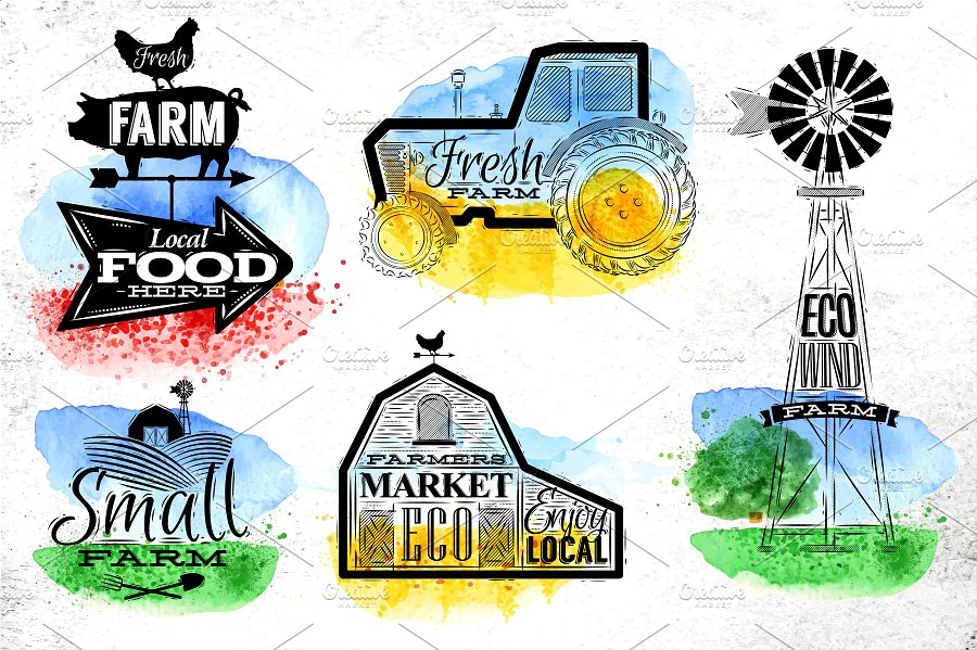 农场元素手绘插画 Farm Graphics插图