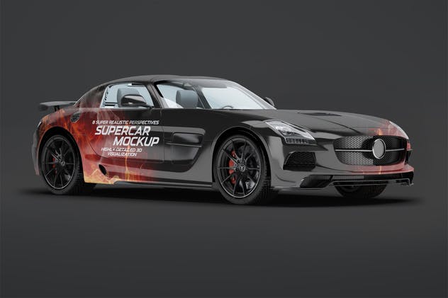 超级豪华跑车梅赛德斯SLS AMG样机模板 Supercar Mercedes SLS AMG Mock-Up插图(1)