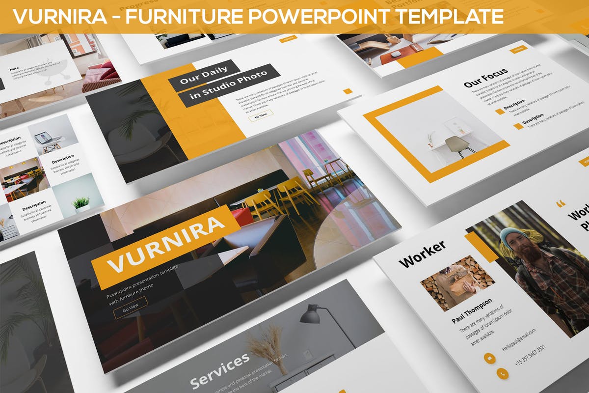 家居装饰设计PPT幻灯片模板素材 Vurnira – Furniture Powerpoint Template插图