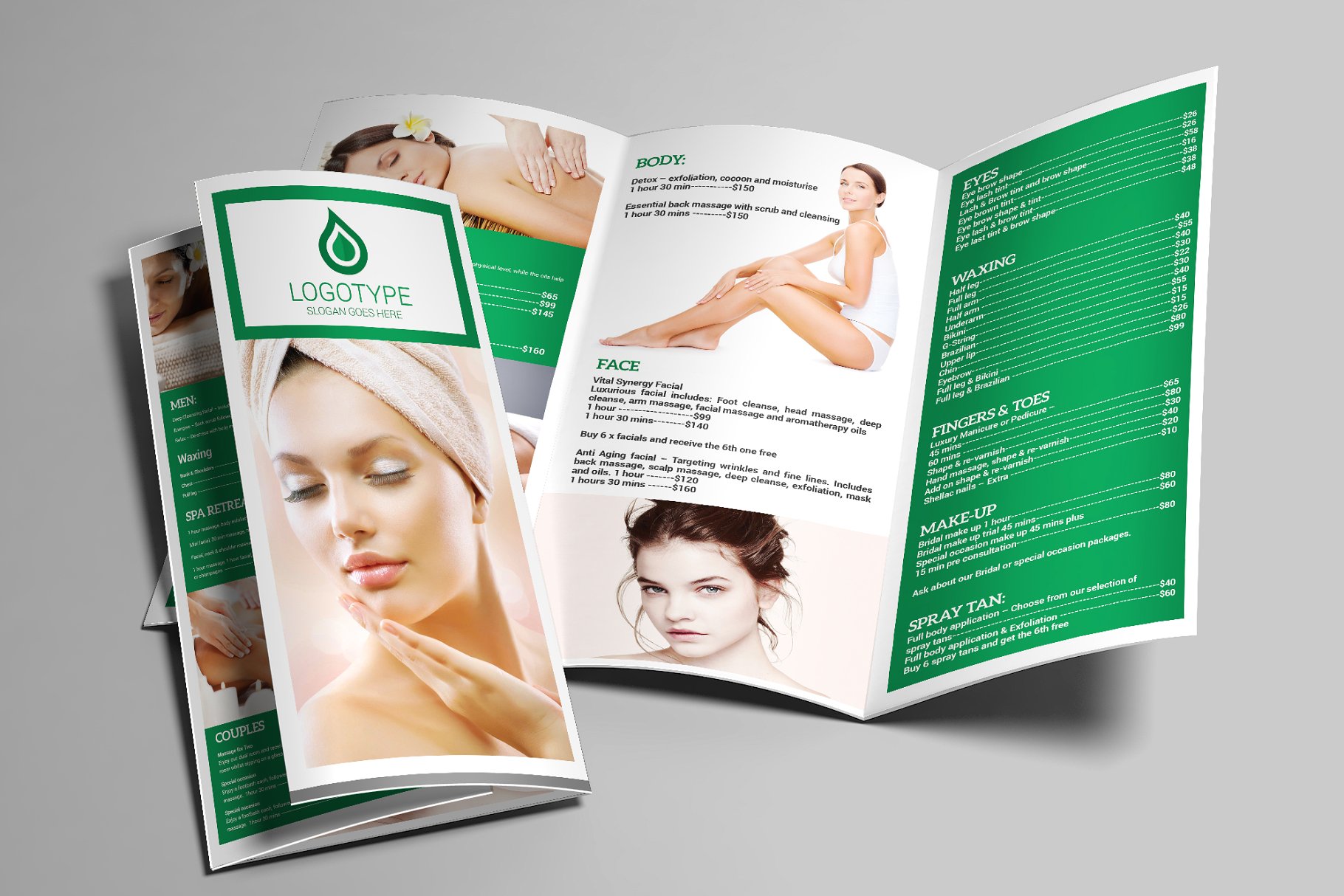 SPA美容行业宣传传单模板 Spa Trifold A4 Brochure插图