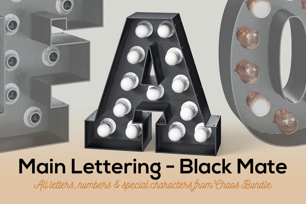 大帐篷灯泡装饰金属字体场景模板5 Marquee Light Bulbs Chaos 5 – Black Lettering插图