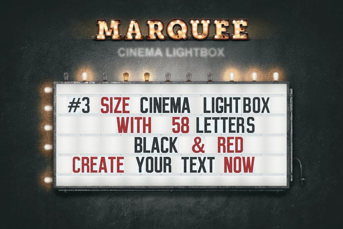 大帐篷灯泡装饰金属字体场景模板 Marquee Light Bulbs Front 3 – Cinema Lightbox插图