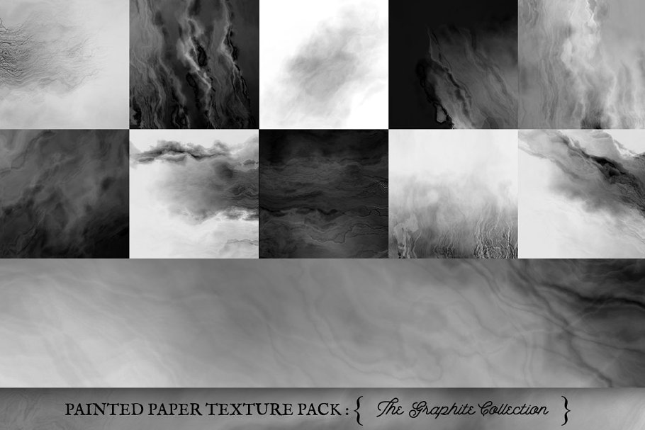 浓墨山水画纸张纹理 Painted Paper Textures Graphite插图3
