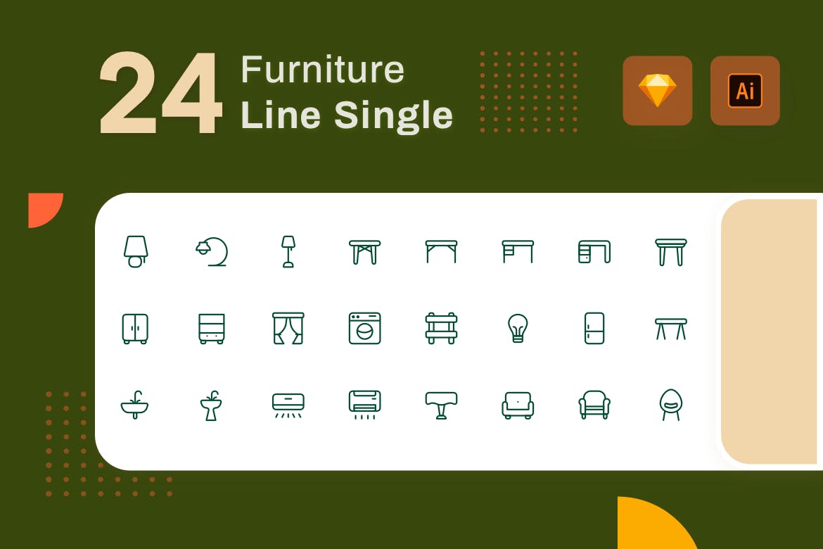 Line Senja图标系列：家具主题矢量线性图标 Line Senja – Furniture插图(1)