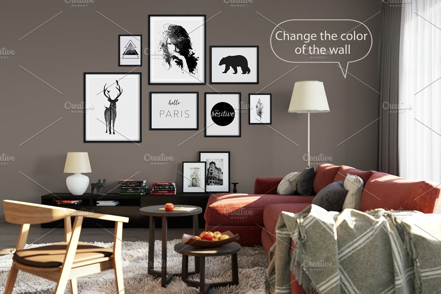 居家室内相框画框&墙纸设计样机模板 Interior Frame & Wall Mockup 02插图4