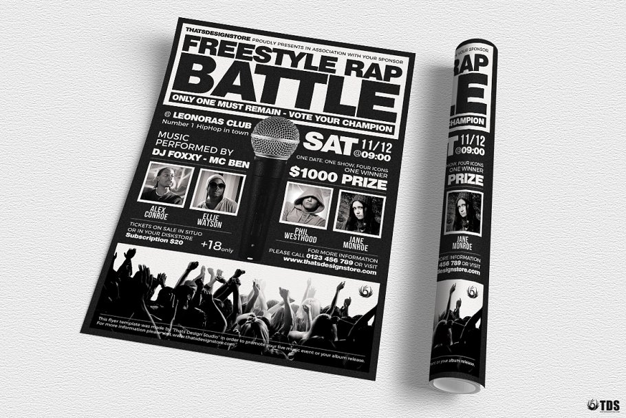 即兴说唱饶舌音乐海报PSD传单模板V4 Freestyle Rap Battle Flyer PSD V4插图(1)