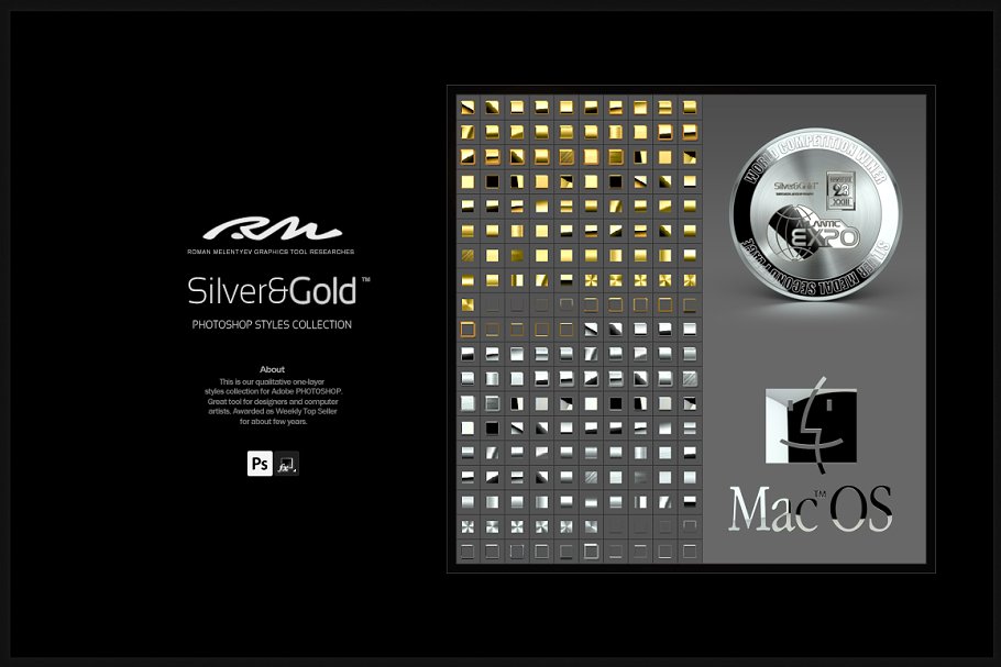 超级金色&银色金属图层样式合集 RM Silver & Gold插图1