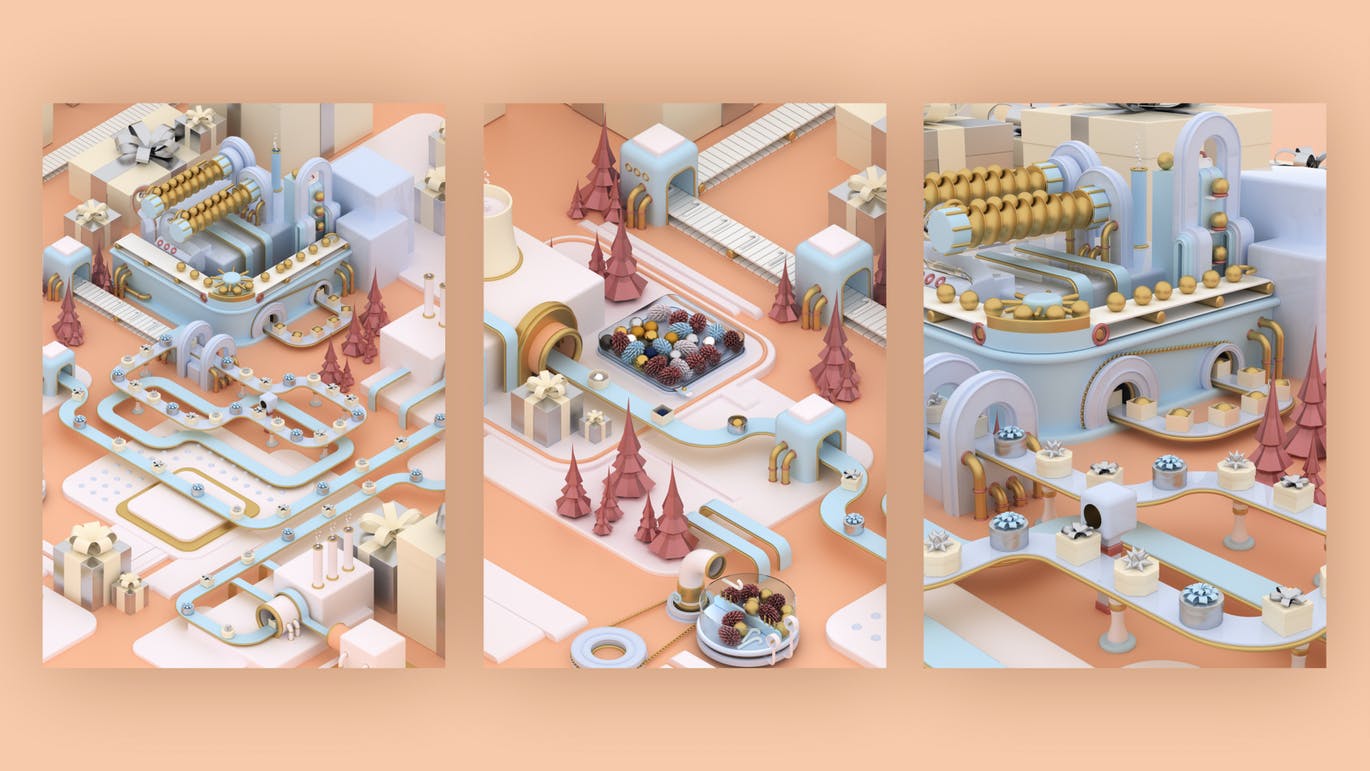 3D建模圣诞节主题概念工厂场景PNG素材 Christmas Factory插图(6)