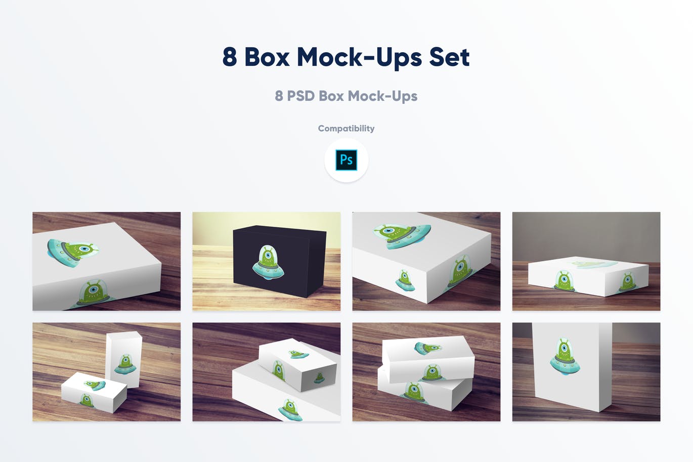 8个不同视角的产品包装盒样机模板 8 Box Mock-ups插图