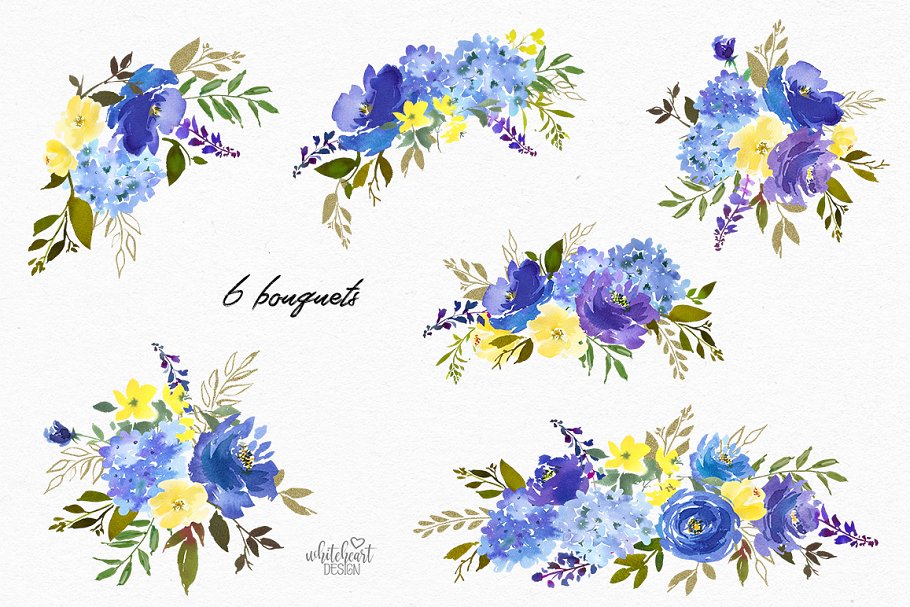 皇家蓝色水彩花卉剪贴画 Royal Blue Watercolor Floral Clipart插图1