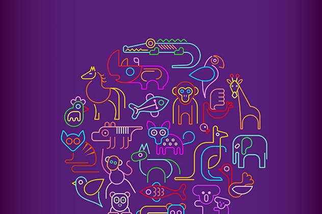 5个动物园动物圆形矢量插画素材 5 Zoo Animals Round vector illustrations插图(2)