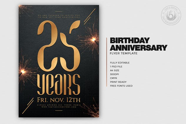 高端奢华企业周年庆活动海报设计模板 Birthday Anniversary Flyer Template插图(1)