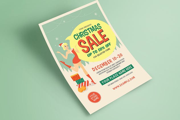 经典圣诞节节日促销海报模板 Retro Chirstmas Sale Event Flyer插图(2)