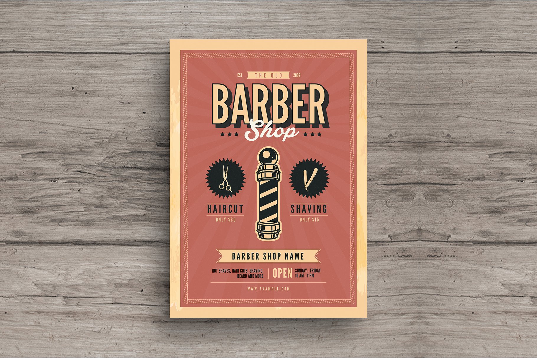 欧美复古风理发美发店广告海报模板 Old Retro Barbershop Flyer插图(1)