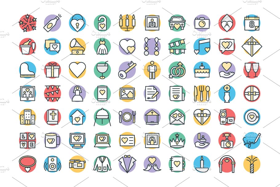 100+爱意满满矢量婚礼主题图标 100+ Wedding Vector Icons插图(1)