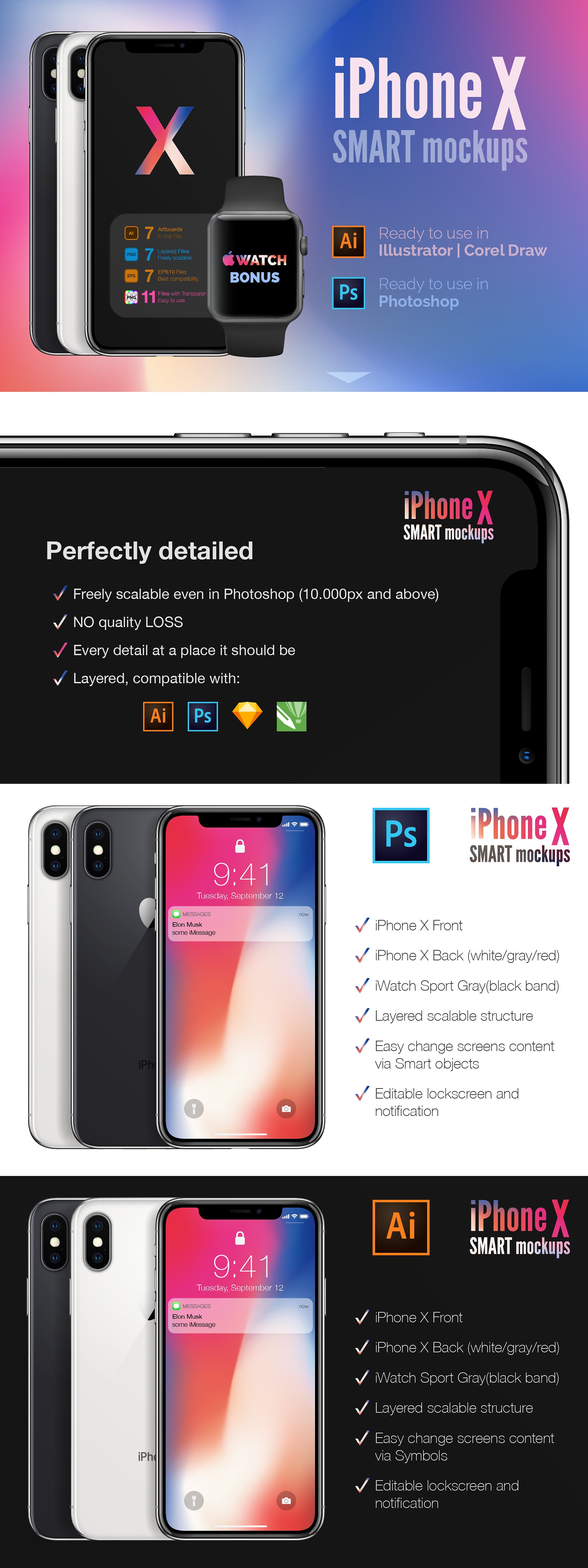 高品质的iPhoneX和Apple Watch展示模型下载[psd,ai,eps,png]插图